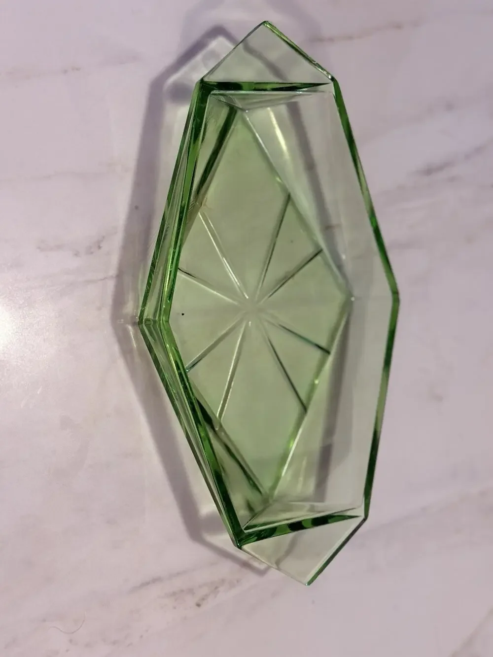 Vintage Art Deco Uranium Glass Divided Relish Dish - "Pyramid" Read - Picture 1 of 8